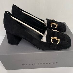 Aquatalia Corrina Black Suede Waterproof Block Heels NWT In Box